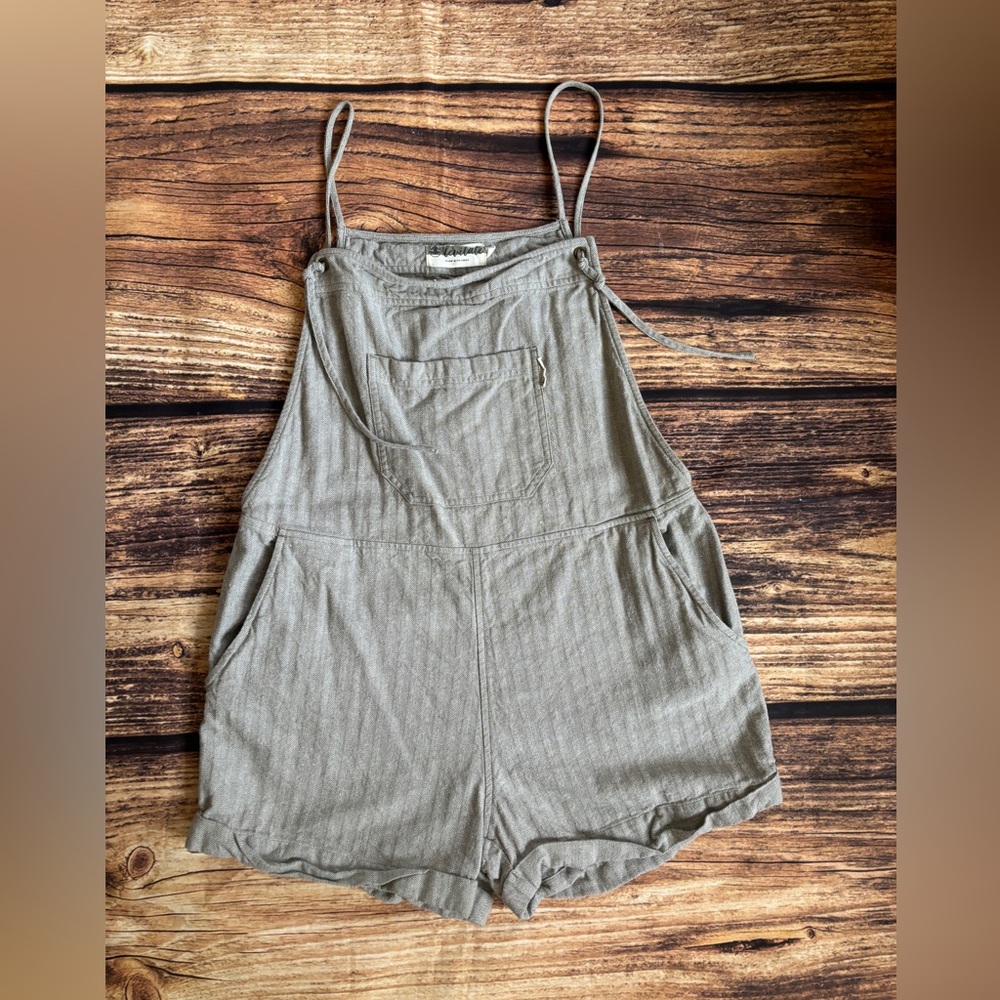 Levitate Dune Hemp Grey Herringbone Romper Shortall Shorts Overalls Jumper Large - Picture 2 of 8